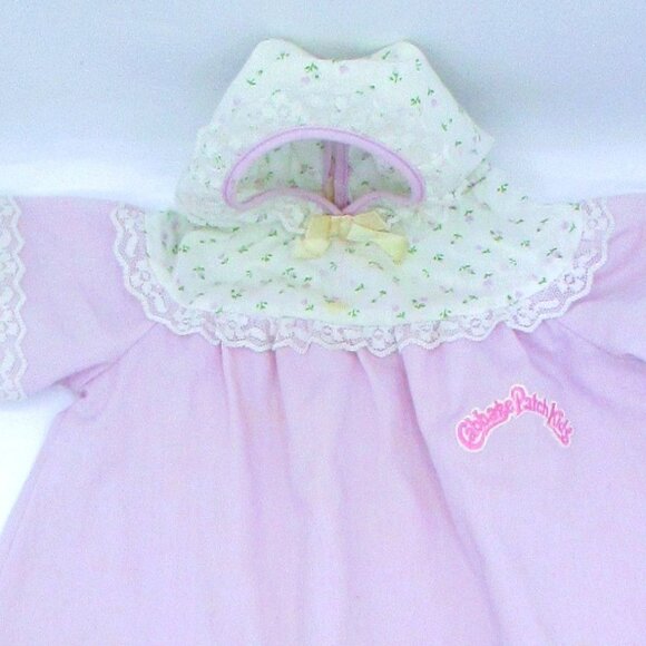 Cabbage Patch Kids Preemie Doll Lavender Gown Lace Trim Floral Hooded Collar 80s - Picture 2 of 2